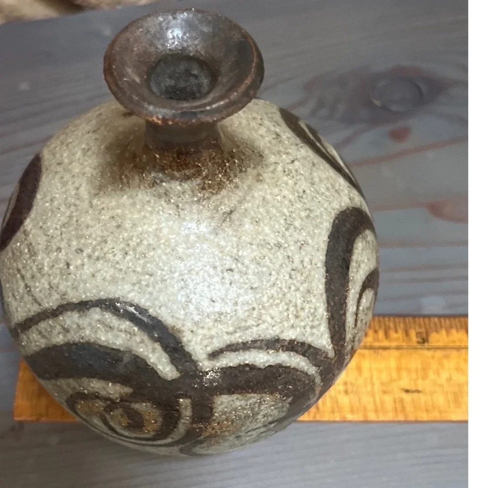 Vtg Signed Studio Pottery Bud Vase Abstract Swirl Stoneware 5